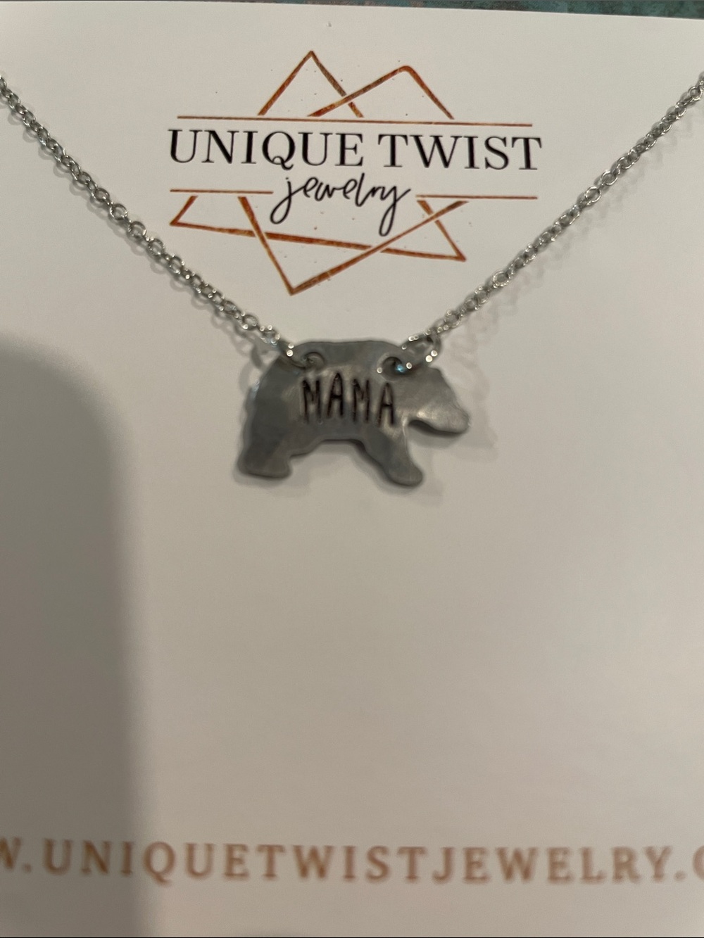 Silver 'Mama' Bear Pendant Necklace